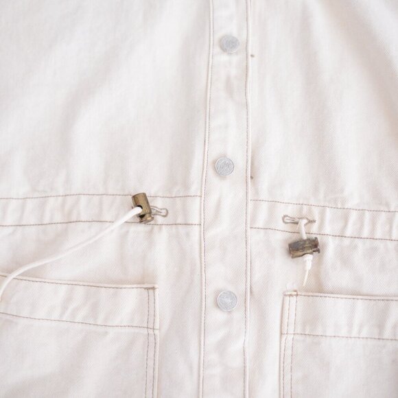 Vintage 90S BWB Best World Brand Cream Denim Button Up Hooded Jacket Medium - Picture 8 of 15
